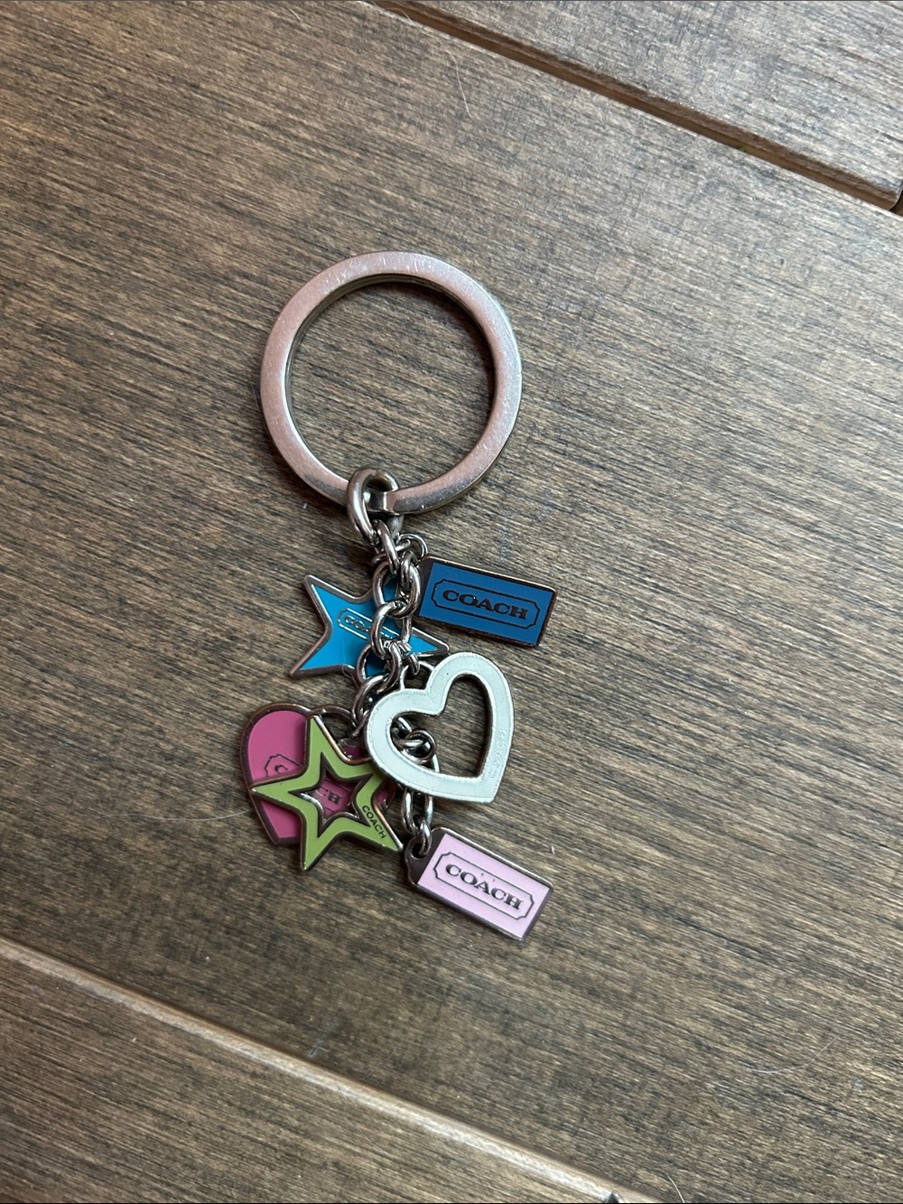 Coach Multicolor Enamel Heart & Star Keychain - Pink, Blue, Lime